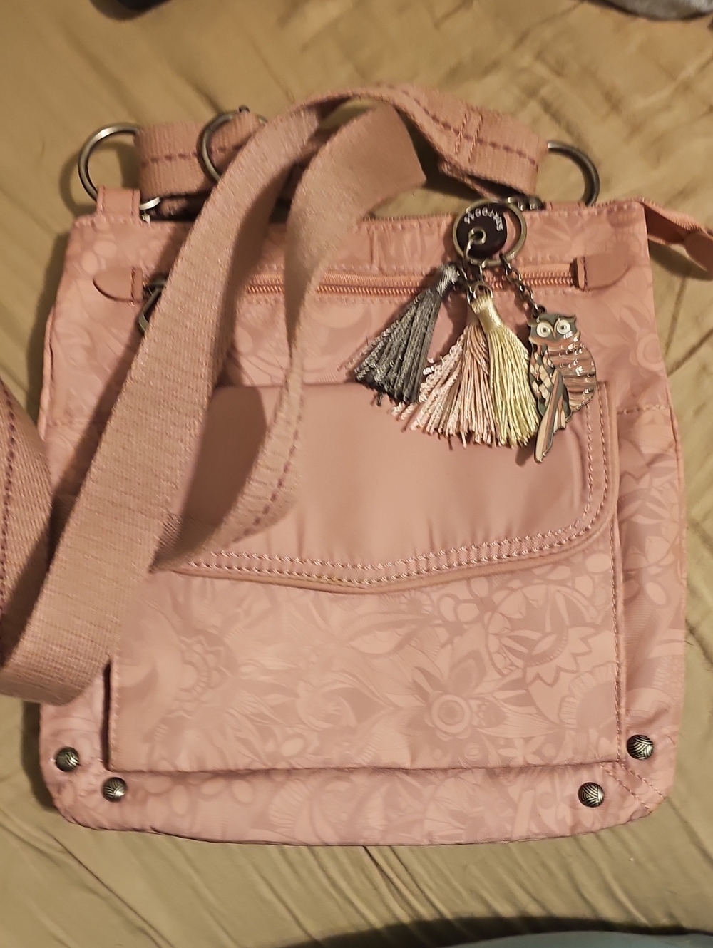 Soft Pink Women's Crossbody Tote Bag with Tassel Charm